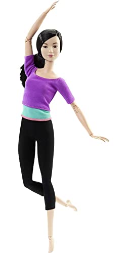 Barbie Made to Move Posable Doll in Purple Color-Blocked Top and Yoga Leggings, Flexible with Black Hair (Amazon Exclusive)