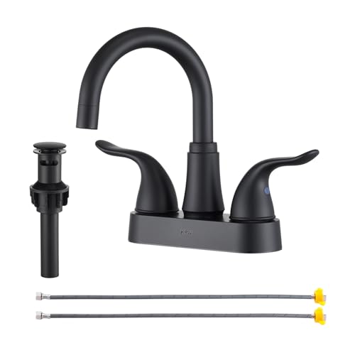 KPW Bathroom Sink Faucet 2 or 3 Hole Matte Black Centerset 4 Inch Bathroom Sink Faucet 2 Handle Plating Over ABS Plastic Non-Metallic Lavatory Bathroom Faucet with Pop up Drain Water Supply Hoses