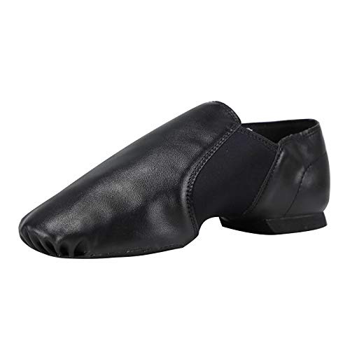 Linodes Unisex 006 PU Leather Upper Slip-on Jazz Shoe for Women and Men's Dance Shoes-Black 11M