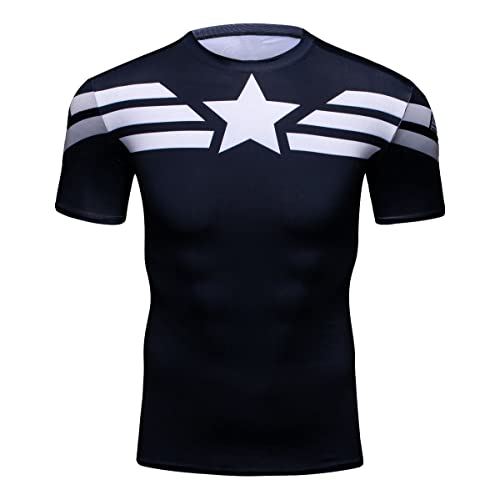 Red Plume America Team Leader Men's Compression Sports Shirt Short Sleeve Athletic Tee Black