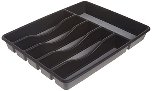 Rubbermaid No-Slip Large, Silverware Tray Organizer, 11.75'D x 15'W x 1.75'H, Black with Gray