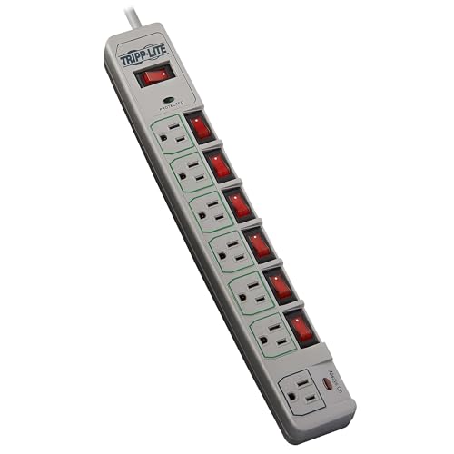 Tripp Lite TLP76MSG 7 Outlet (6 Individually Controlled) Surge Protector Power Strip, 6ft Cord, Lifetime Limited Warranty & Dollar 25K Insurance, Grey