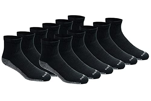 Dickies Men's Dri-Tech Moisture Control Quarter Socks (6, 18, Black (12 Pairs), Medium
