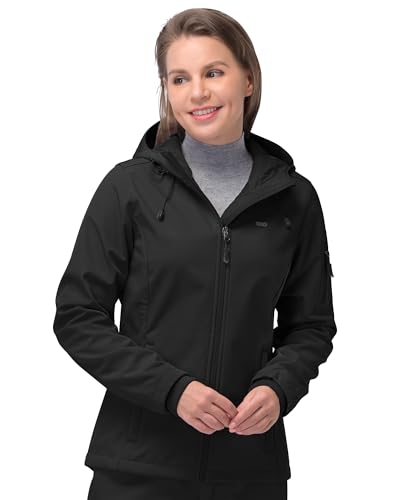 33,000ft Women's Softshell Jacket, Fleece Lined Warm Jacket Light Hooded Windproof Coat for Outdoor Hiking