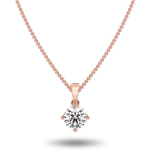 Carbon Atelier IGI Certified 3/4 Carat Brilliant Cut Lab Grown Diamond Round Solitaire Pendant Necklace for Women I 14k Rose Gold Necklace (G-H, VS1-VS2, cttw) I 18 Inch Long Chain I Lobster Claw