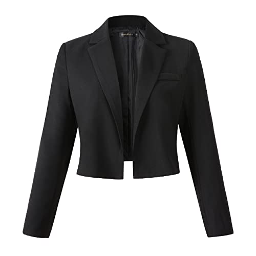 Beninos Womens Long Sleeve Open Front Crop Blazer Jacket (806 Black, L)