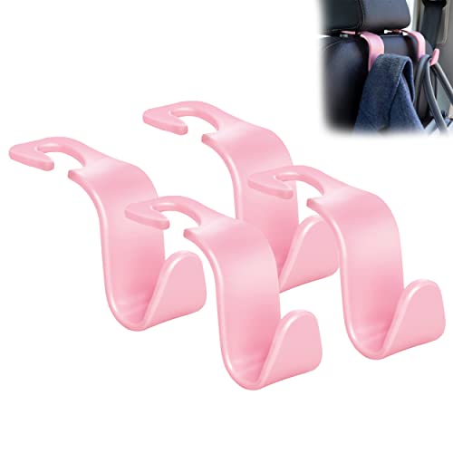 Amooca Universal Car Headrest Hooks, Car Organizer Hanger Storage Hooks for Bag Purse Cloth Grocery (Pink Set of 4)