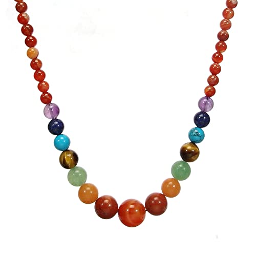 Ayriwoyi Red Agate Beaded Necklace for Women Chakra Necklace for Women Healing Crystal Stone Necklace 20 inches Strand Necklace Mother's Day gift