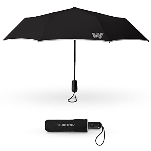 Weatherman Travel Umbrellas for Rain - Compact Umbrella Windproof - Small Mini Umbrella - Portable Pocket Umbrella Auto Open Folding Foldable Car Umbrella - Backpack, Purse Rain Umbrellas (Black)