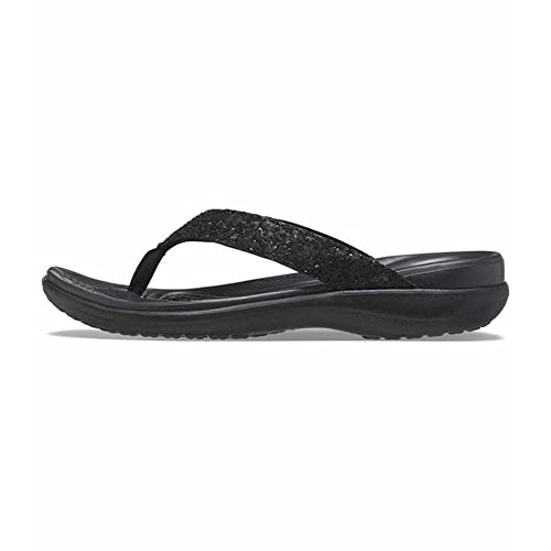 Crocs Capri V Flip Flops | Sandals for Women, Black Glitter, Numeric_10