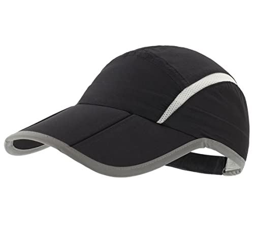 Connectyle Foldable Mesh Sun Cap Outdoor Sports Hat Breathable Sun Runner Cap with Reflective Trim Black