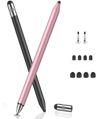 MEKO 3 in 1 Stylus Pens for Touch Screens, High Sensitivity & Precision Capacitive Stylus Pencil for Apple iPad iPhone Tablets Samsung Galaxy All Universal Touchscreen Devices (2 Pack-Black/Rose Gold)