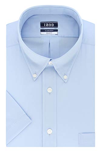 IZOD Men's Regular Fit Short Sleeve Solid Dress Shirt, Water Mill, 18'-18.5' Neck