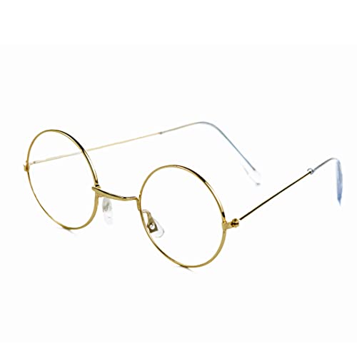 4E's Novelty Gold Metal Round Glasses, Fake Non Prescription for Kids, Gold Rimmed Circle 100 Days of School Costume Glasses for Boys & Girls Old Man Lady Dress Up Granny Accessories