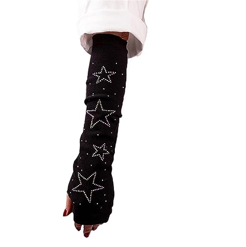Y2k Gloves Goth Arm Warmers Grunge Knit Star Pattern Fingerless Gloves Knitted Punk Winter Arm Sleeve For Women