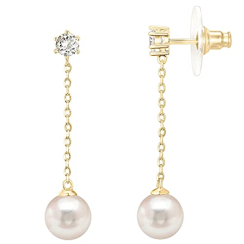 PAVOI Womens 14K Yellow-Gold-Plated-Brass Sterling Silver Post Shell Pearl Drop Earring