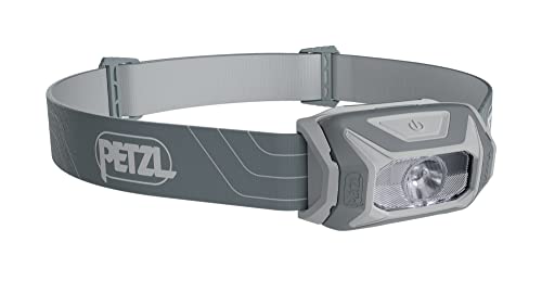 PETZL TIKKINA Headlamp - Compact, Easy-to-Use 300 Lumen Headlamp, Designed for Hiking, Climbing, Running, and Camping - Grey