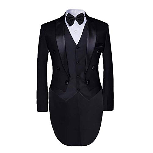 Men's luxury Casual Stylish Dress Suit Slim Fit Blazer Coats Jackets & Vest & Trousers, Black,Large