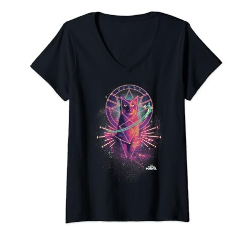 Womens Captain Marvel Movie Goose Galaxy Portrait V-Neck T-Shirt