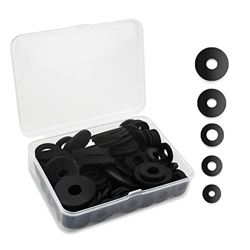 100 Pcs Black Flat Rubber Washers Assortment Kit, 16/18/20/25/30mm Heavy Duty Rubber Washers Rubber Grommet Vibration Damping Pads for Shower Head Garden Faucet Plumbing Washers Repair (5 Sizes)