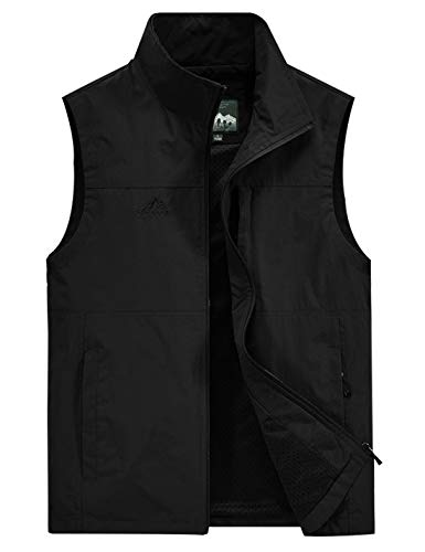 Gihuo Men's Fishing Vest Utility Vest Casual Outdoor Quick Dry Safari Travel Golf Vest Work Vest (Black01, Large)