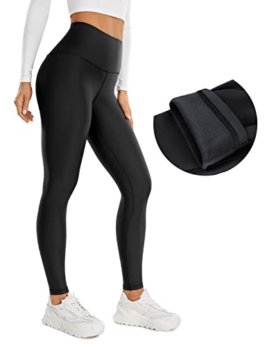 CRZ YOGA Thermal Fleece Lined Leggings Women 28'' - Winter Warm Workout Hiking Pants High Waisted Yoga Tights Full Length Black Small