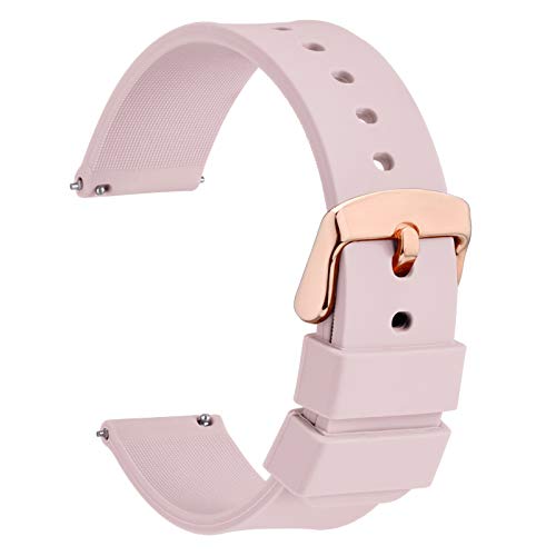WOCCI 18mm Silicone Watch Band with Rose Gold Buckle, Soft Rubber Replacement Straps with Quick Release (Pink)