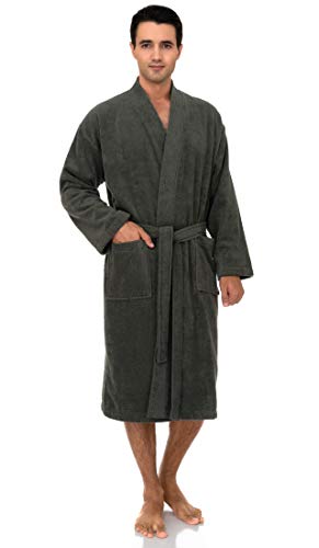 TowelSelections Mens Robe, 100% Cotton Terry Cloth Bathrobe, Soft Kimono Bath Robe for Men X-Large/XX-Large Pewter