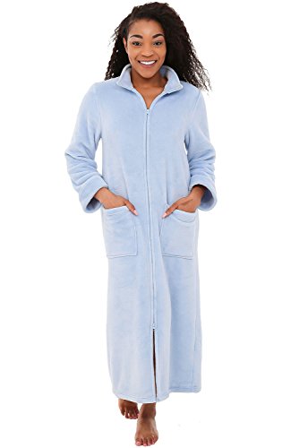 Alexander Del Rossa Women's Zip Up Fleece Robe, Soft Warm Plush Oversized Zipper Bathrobe Light Blue Medium (A0300LBLMD)