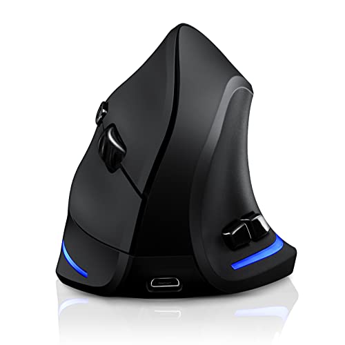 TRELC Wireless Mouse Tri-Mode (BT 5.0/3.0+2.4GHz), Ergonomic Vertical Mouse with 3 Adjustable DPI, Rechargeable Optical Wireless Mouse for 3 Devices, 7 Buttons for PC, Desktop, Laptop, Tablet (Black)