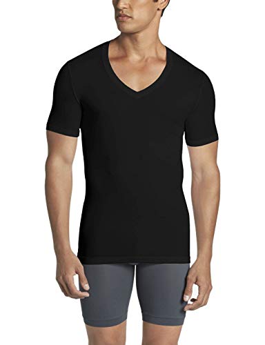 Tommy John Men's Cool Cotton Deep V-Neck Shirt - 3 Pack - Stay Tuck Design - Soft Comfortable T-Shirt Undershirt (Black, Large)