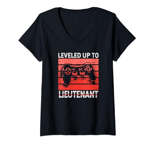 Womens Leveled Up to Lieutenant Gamer Firefighter V-Neck T-Shirt