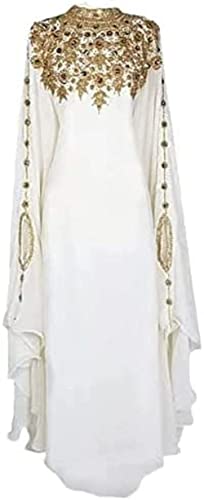 Abaya Kaftans for Women White Gown Maxi Sale New Dubai Kaftan Beautiful Moroccan Kaftan Farasha Dress Long Muslim Dress (XS)