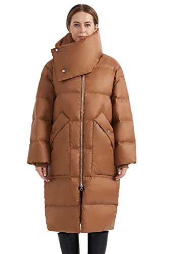 Orolay Women's Puffer Down Coat Long Stylish Winter Jacket with Warm Thickened Collar Coffee L