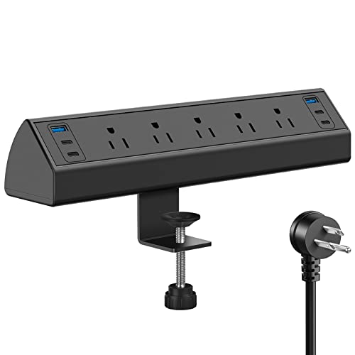 40W Fast Charging Station, Desk Clamp Power Strip with 4 PD USB-C Ports, 5 AC Outlets and 6ft Cord, Fits 1.6' Tabletop Edge