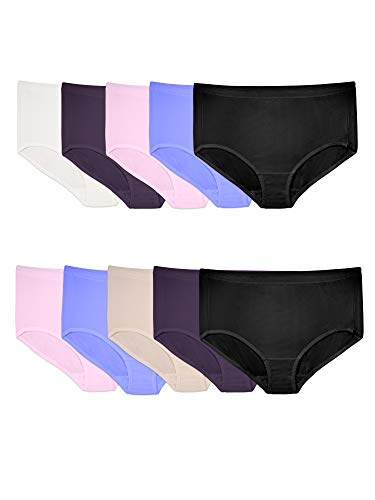 Fruit of the Loom Women's Underwear Breathable Panties (Regular & Plus, Plus Size Brief-Micro Mesh-10 Pack, 9