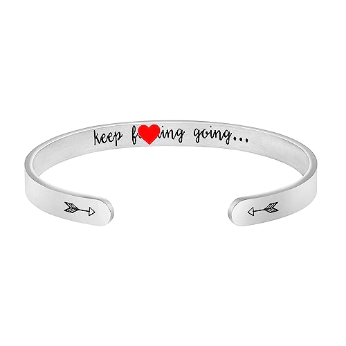 JoycuFF Keep Going Bracelet Inspirational Jewelry for Women Positive Uplifting Encouragement Motivational Cuff Bangle