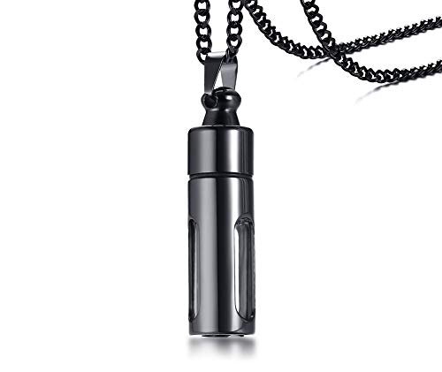 Mealguet Jewlery Stainless Steel Glass Container Vial Tube Cremation Urn Ashes Memorial Pendant Necklace for Men Women,24' Chain Black