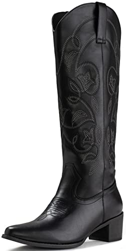 IUV Cowboy Boots For Women Pointy Toe Women's Western Boots Cowgirl Knee High Boots