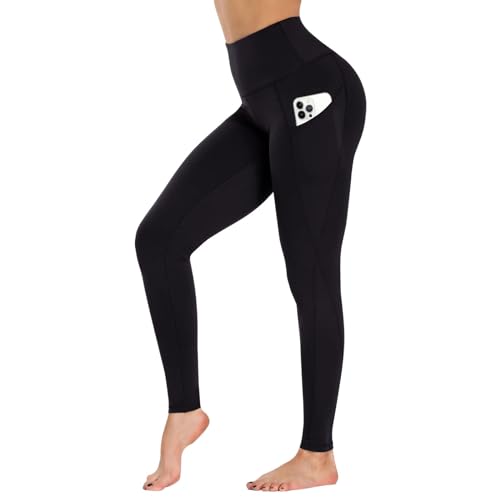GAYHAY Leggings with Pockets for Women Reg & Plus Size - Capri Yoga Pants High Waist Tummy Control Compression for Workout Black