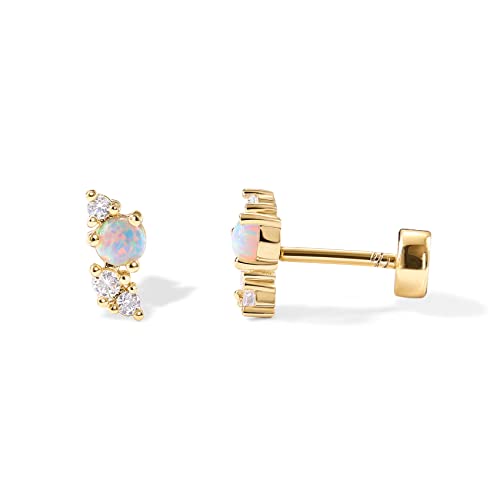 PAVOI 14K Yellow Gold Plated Solid 925 Sterling Silver Post Cubic Zirconia Flat Back Earrings for Women | Opal Cartilage Earring | Helix Piercing Jewelry | Small Stud Earrings