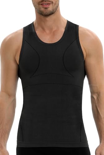 PODFAN Gynecomastia Compression Shirt for Men, Slimming Tank Top Undershirts, Mens Body Shaper Vest(Black,Large)