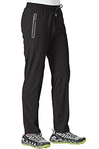 TBMPOY Men's Travel Hiking Pants Lightweight Athletic Pant Quick Dry Windbreaker Fishing Running Active Jogger Black M
