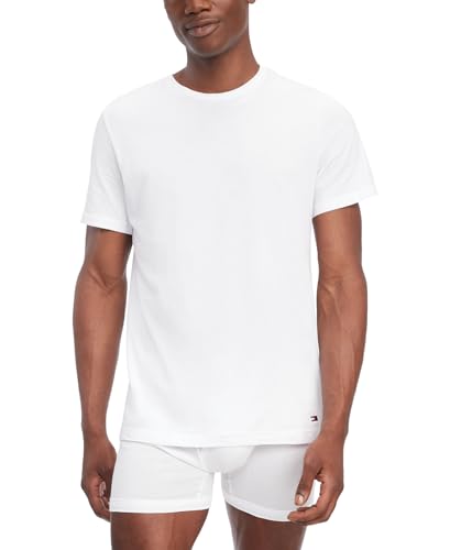 Tommy Hilfiger Men's Undershirts 3 Pack Cotton Classics Crew Neck T-Shirt, White, Large