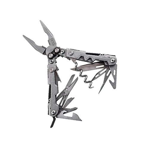 SOG PowerLite Mini Utility Multi-Tool w/ 19 Lightweight Tools, Compact 5 Inch Long Utility Tool with Knife, Screwdriver, Hex Bit Holder, Stone Wash