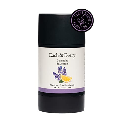 Each & Every Natural Aluminum-Free Deodorant for Sensitive Skin with Essential Oils, Plant-Based Packaging, 2.5 Oz. (Lavender & Lemon)