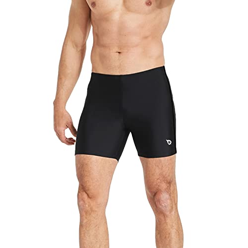 BALEAF Men's Athletic Quick Dry Compression Square Leg Jammers Swim Brief Swimsuit Black Black Size L