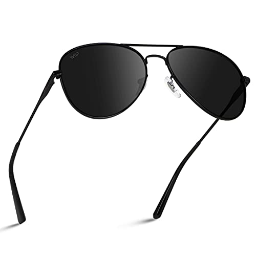 WearMe Pro - Polarized Pilot Style Classic Aviator Sunglasses (Full Black)