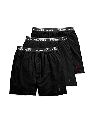 POLO RALPH LAUREN Mens Classic Fit W/Wicking 3-pack Knit Boxer Shorts, Polo Black/Red, Medium US