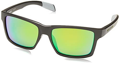 Native Eyewear Flatirons Polarized Rectangular Sunglasses, Asphalt Frame/Green Reflex, 55 mm